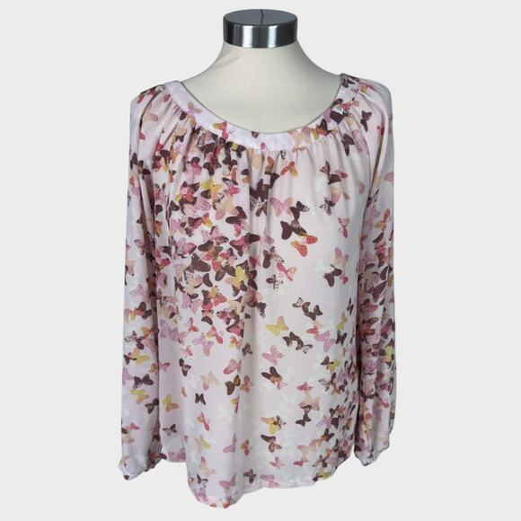 LC Lauren Conrad Small Long Sleeve Blouse Polyetser Butterfly Pirnt - Picture 1 of 8